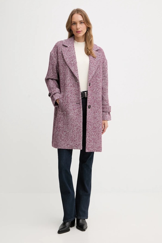 United Colors of Benetton płaszcz z dodatkiem wełny 2M9SDN08T fioletowy AW25