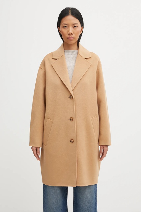 Maison Kitsuné płaszcz wełniany Doubleface nieocieplane brązowy PW02211WQ4067