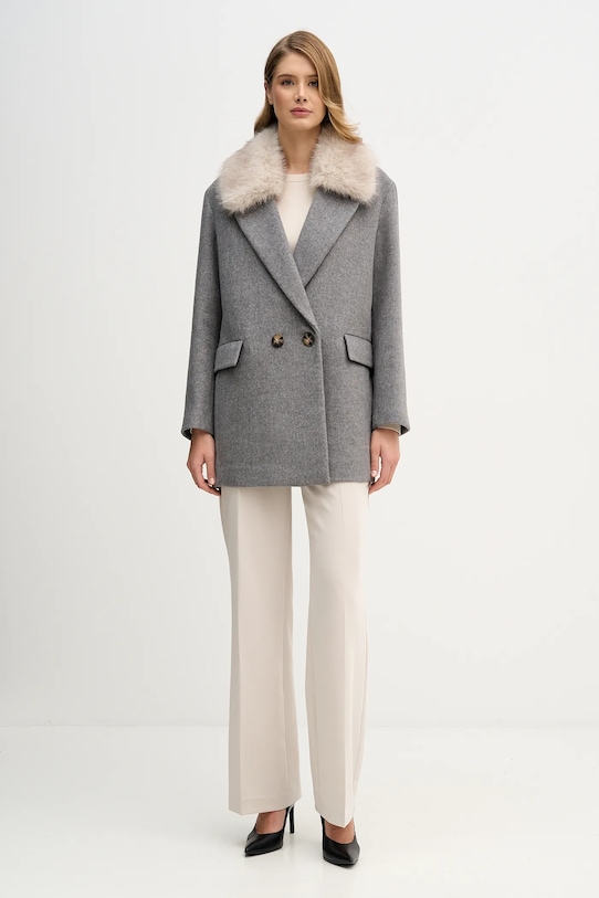 Sisley płaszcz z dodatkiem wełny 2LAJLN06J szary AW25