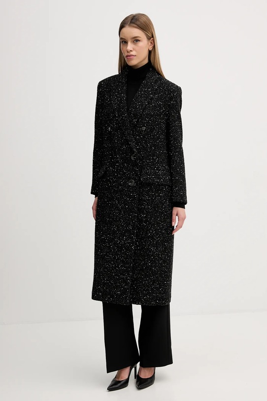 Sisley płaszcz z dodatkiem wełny 2YABLN06D czarny AW25