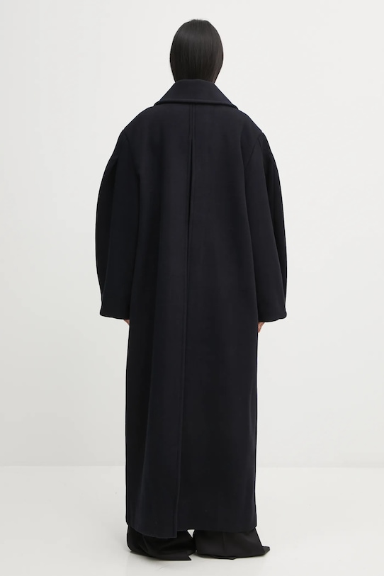 Oblečenie Kabát s prímesou vlny GANNI Peacoat Wool Long W0802 tmavomodrá