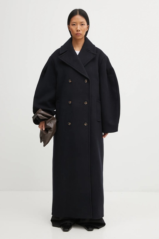 Kabát s prímesou vlny GANNI Peacoat Wool Long W0802