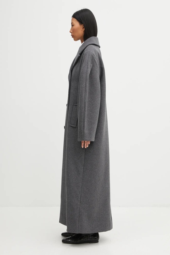 Kabát s prímesou vlny GANNI Peacoat Wool Long W0929 sivá AW25