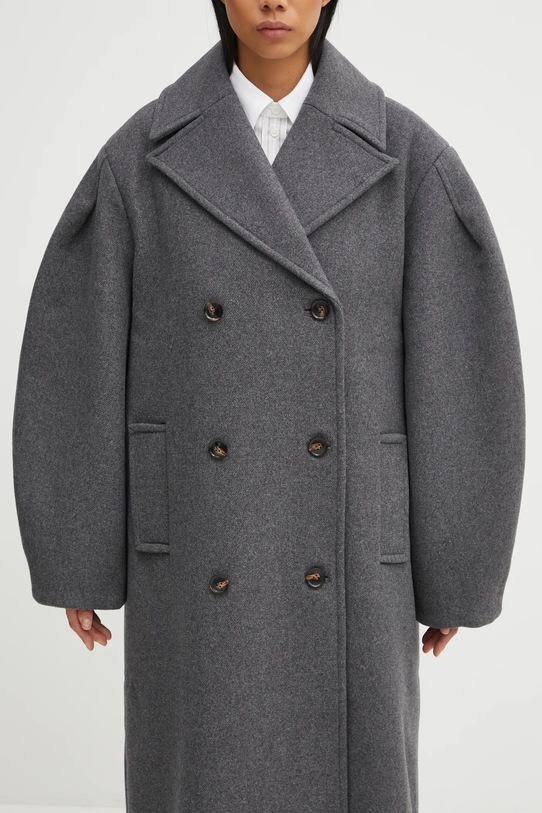 Kabát s prímesou vlny GANNI Peacoat Wool Long sivá W0929