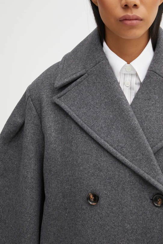 Kabát s prímesou vlny GANNI Peacoat Wool Long W0929 sivá