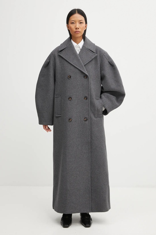 Kabát s prímesou vlny GANNI Peacoat Wool Long W0929