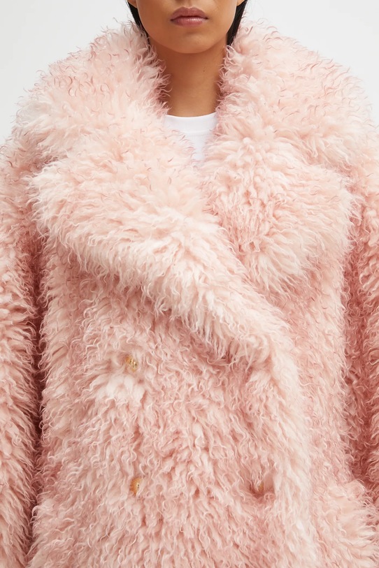 GANNI płaszcz Long Pile Alternative Fur Midi różowy W1000