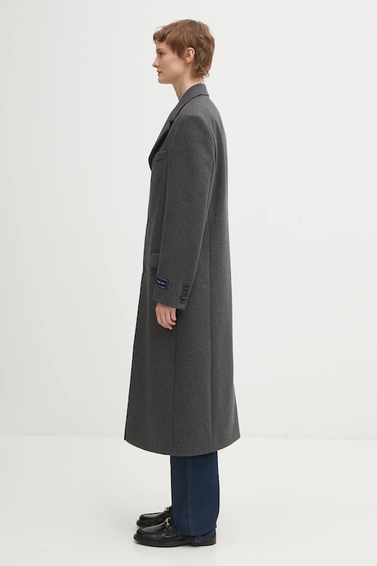 Sporty & Rich coat with wool Signature Logo Structured Wool OW05064326GY11 gray AW25