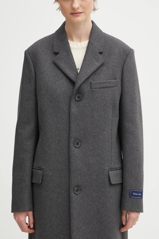 Sporty & Rich coat with wool Signature Logo Structured Wool gray OW05064326GY11