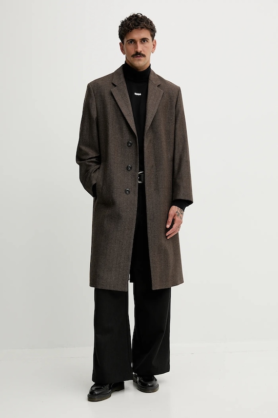 Kabát s příměsí vlny HUGO 50542695 hnědá AW25