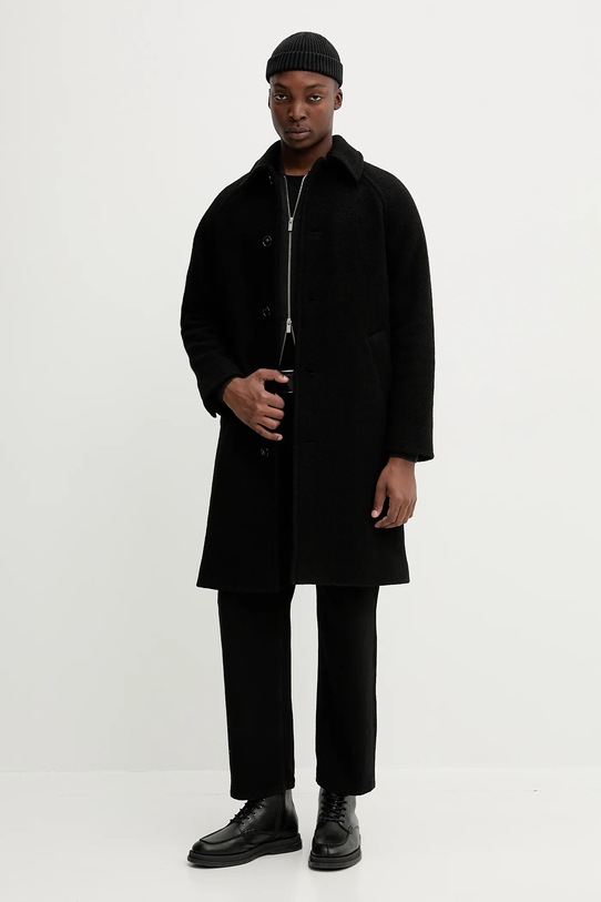 A.P.C. płaszcz wełniany manteau gaston bez kaptura czarny WVBEH.H01516