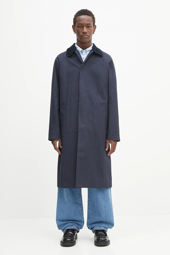 A.P.C. płaszcz bawełniany mac gaspard bez kaptura granatowy COHIL.M01548