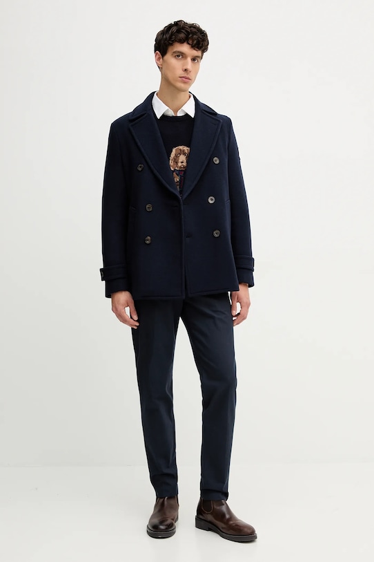 Kabát s prímesou vlny Hackett London HM4000041 tmavomodrá AW25