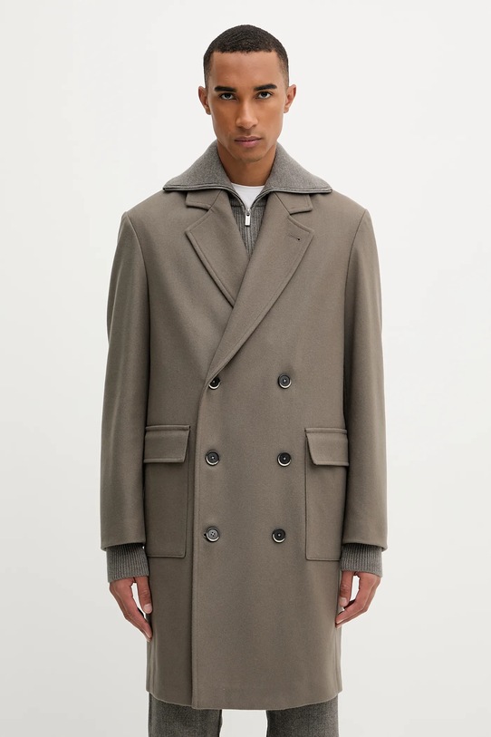 BARENA VENEZIA płaszcz z wełną Capospalla Gazabin bez kaptura brązowy CSU5235.444