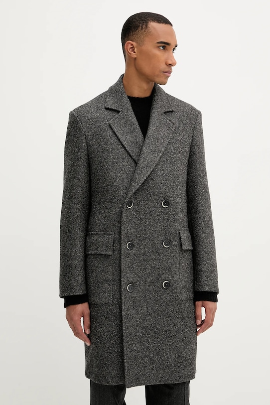 BARENA VENEZIA płaszcz z wełną Capospalla Gazabin bez kaptura szary CSU5235.496