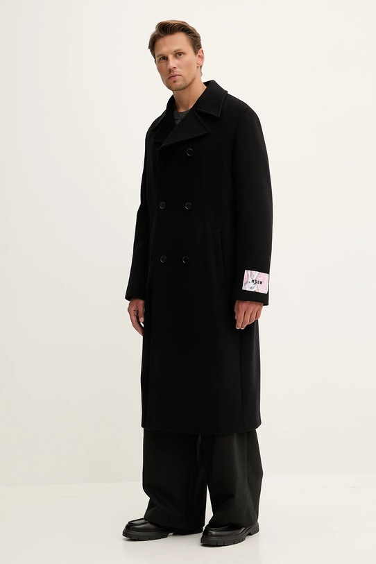 MSGM płaszcz z wełną 3940MC08.257603 czarny AW25