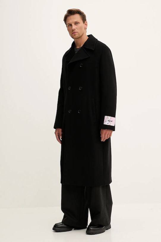 MSGM płaszcz z wełną 3940MC08.257603 czarny AW25