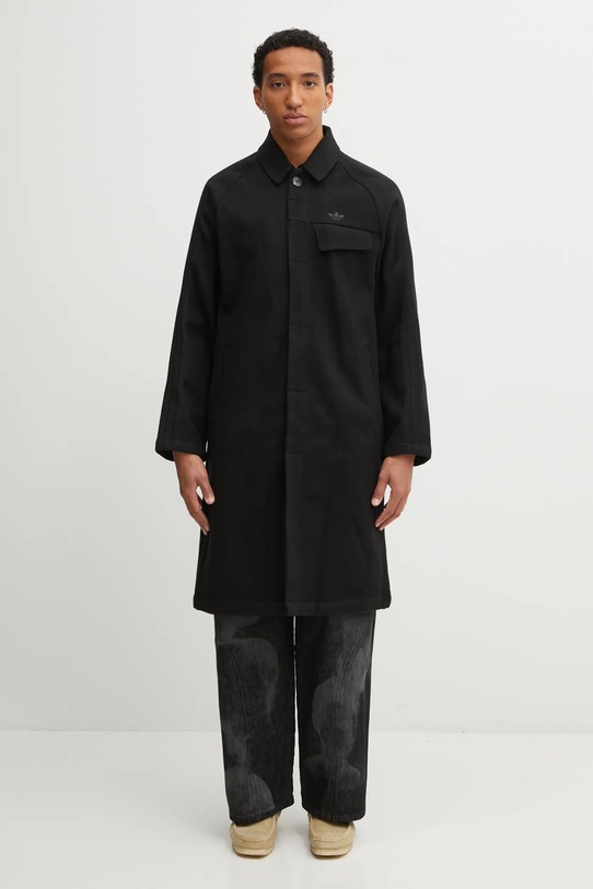 adidas Originals palton din lână P Ess Overcoat fara gluga negru JW0120