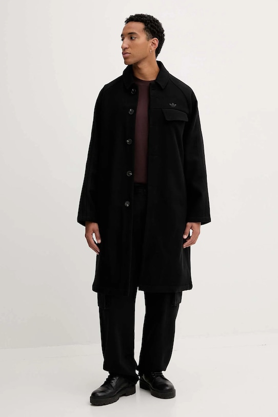 adidas Originals płaszcz z domieszką wełny P Ess Overcoat JW0120 czarny AW25