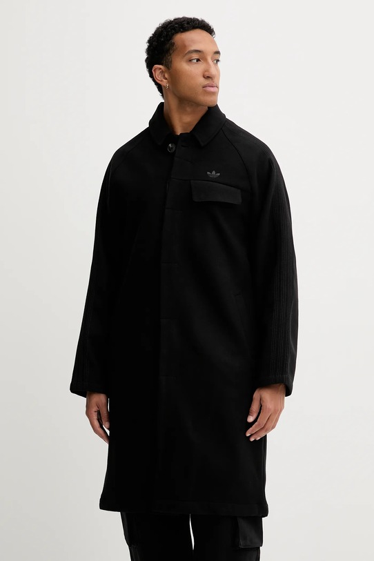 adidas Originals palton din lână P Ess Overcoat negru JW0120