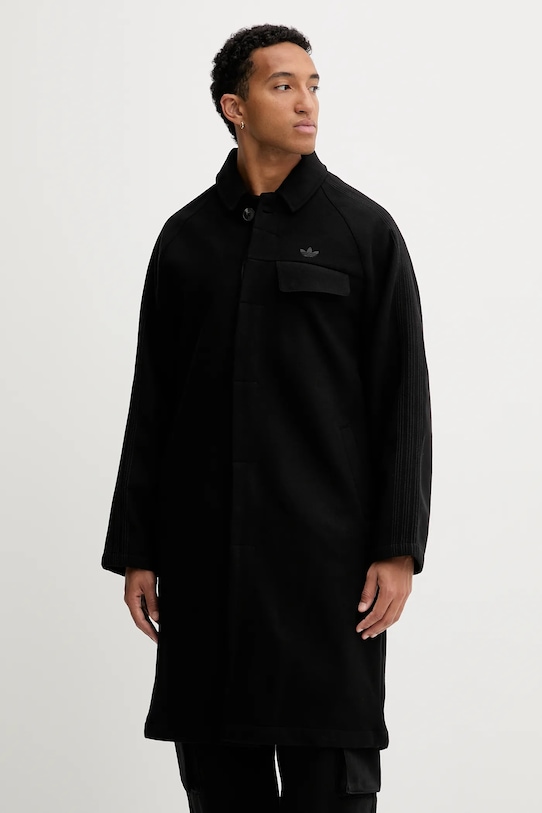 adidas Originals płaszcz z domieszką wełny P Ess Overcoat czarny JW0120