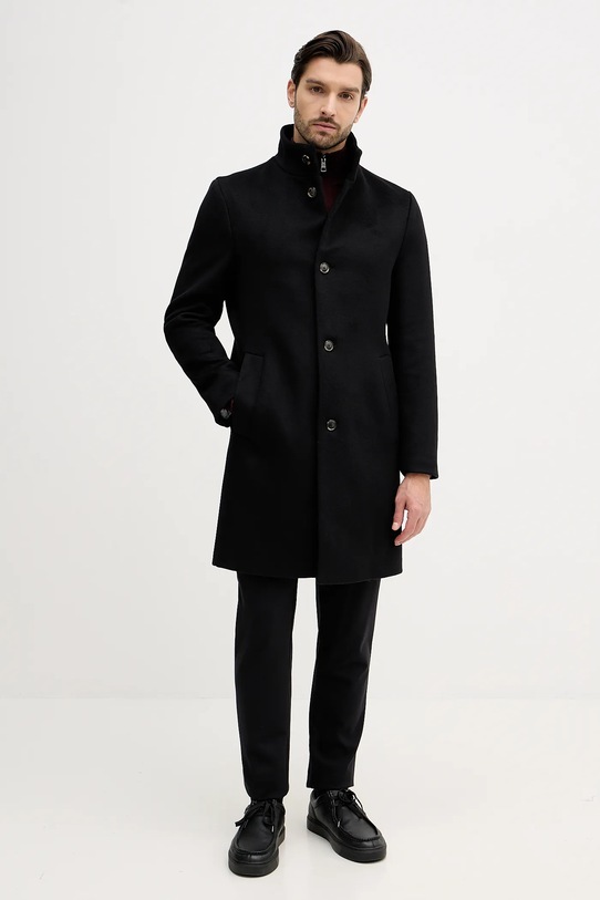 Tommy Hilfiger płaszcz z dodatkiem wełny bez kaptura czarny MW0MW40767