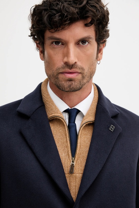 Tommy Hilfiger płaszcz z wełną granatowy MW0MW40768