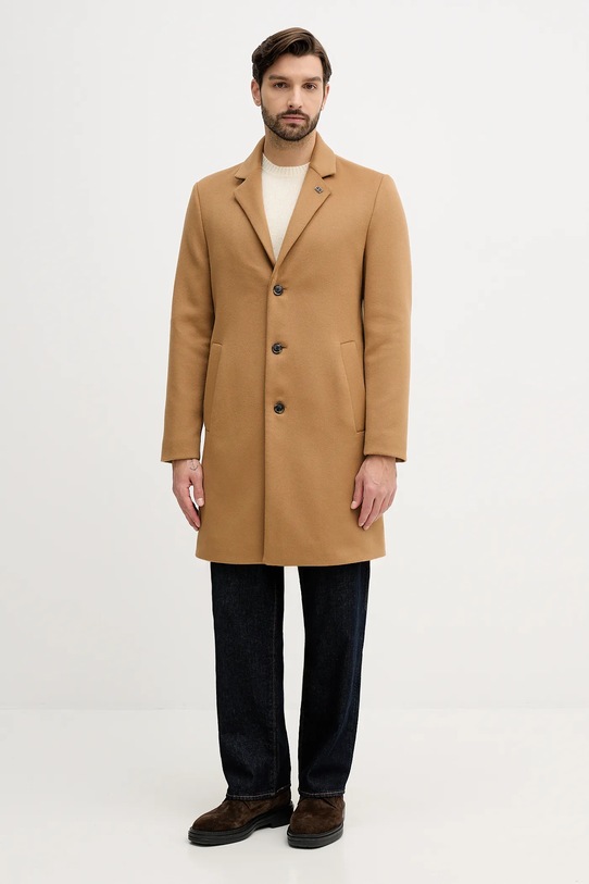 Kabát s vlnou Tommy Hilfiger MW0MW40768 hnědá AW25