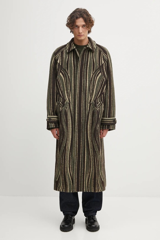 Пальто с добавлением шерсти Kenzo Leaf Stripe без капюшона зелёный FF65MA0329IB
