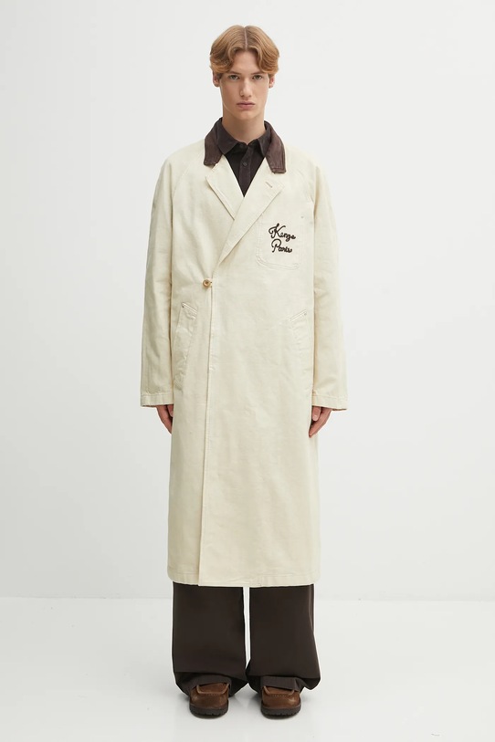 Bavlněný kabát Kenzo Chainstitch Wrap nezateplené béžová FF65MA0539GU