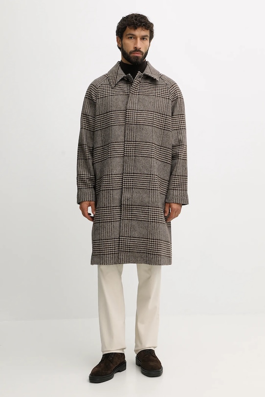 Tommy Hilfiger płaszcz z dodatkiem wełny bez kaptura brązowy MW0MW40633