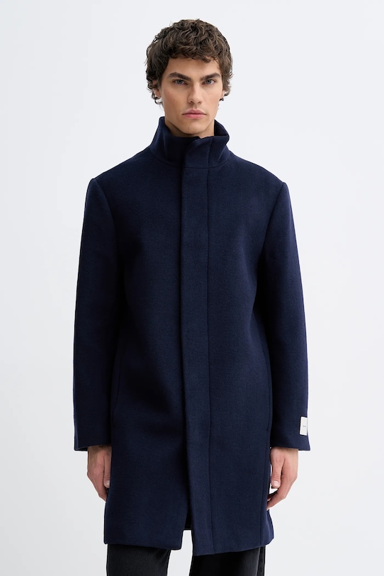 Calvin Klein płaszcz z dodatkiem wełny bez kaptura granatowy LV04LD457G