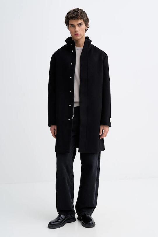 Calvin Klein płaszcz z dodatkiem wełny LV04LD457G czarny AW25