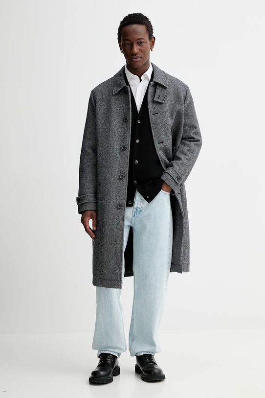 Calvin Klein płaszcz z dodatkiem wełny LV04LD510G szary AW25