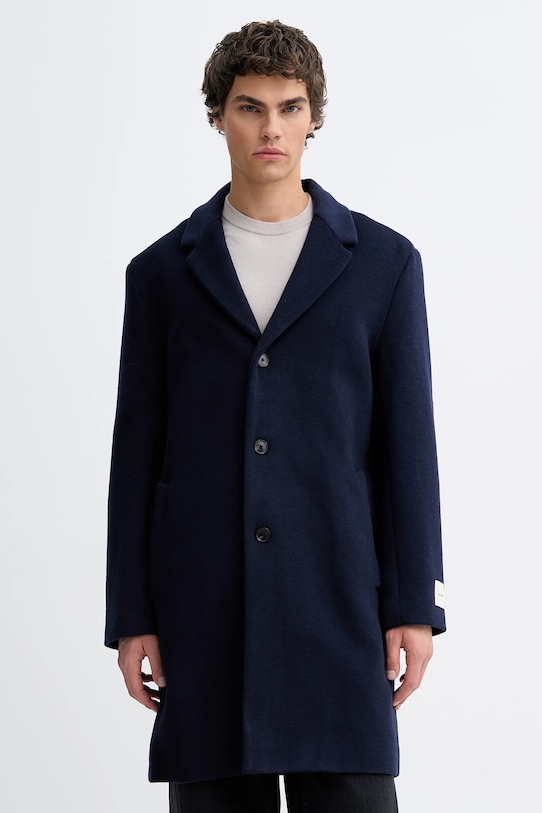 Calvin Klein płaszcz z dodatkiem wełny bez kaptura granatowy LV04LD900G