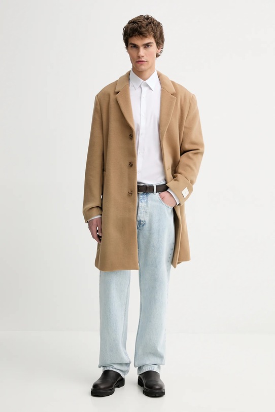 Kabát s prímesou vlny Calvin Klein LV04LD900G hnedá AW25