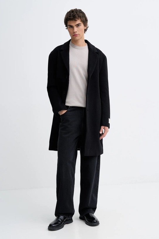 Calvin Klein płaszcz z dodatkiem wełny LV04LD900G czarny AW25