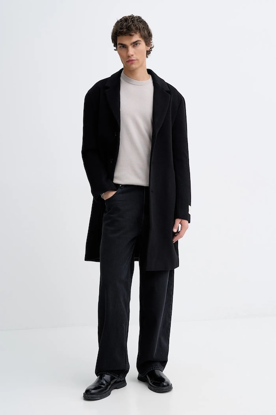 Calvin Klein płaszcz z dodatkiem wełny LV04LD900G czarny AW25