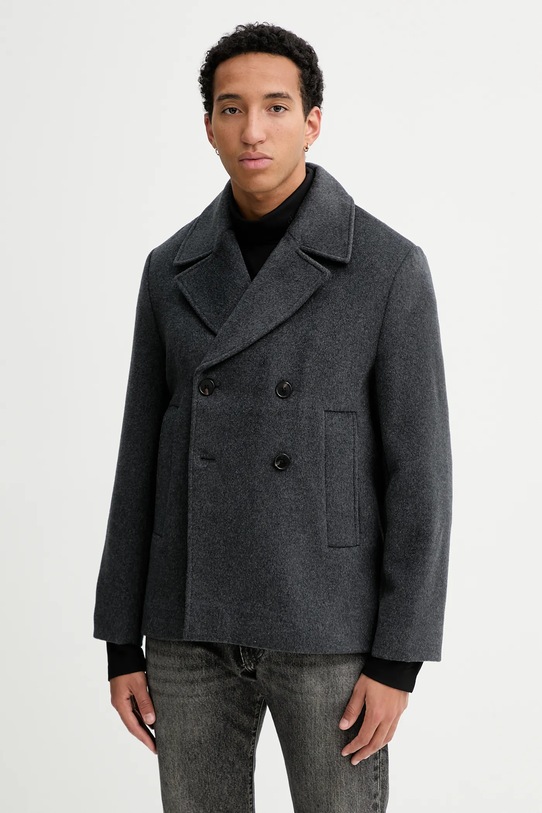 Calvin Klein płaszcz z dodatkiem wełny bez kaptura szary LV04LD472G