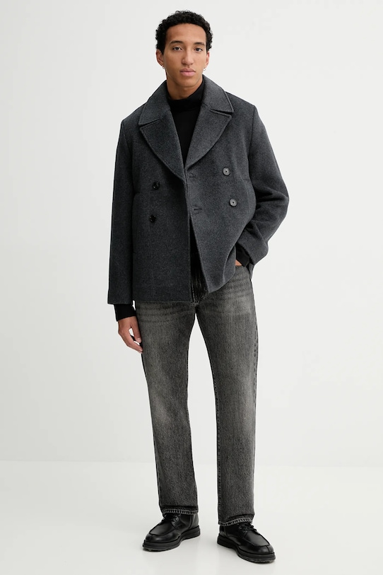 Calvin Klein płaszcz z dodatkiem wełny LV04LD472G szary AW25