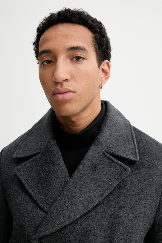 Calvin Klein płaszcz z dodatkiem wełny LV04LD472G szary