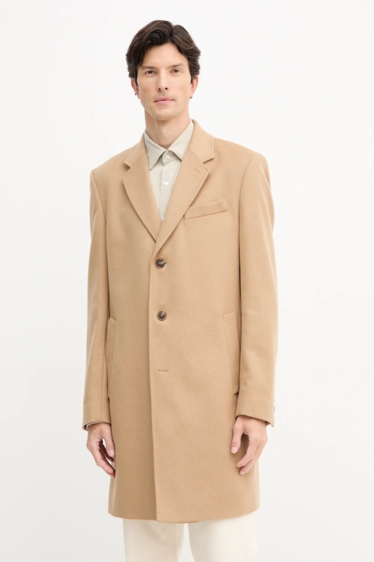 Vlnený kabát BOSS bez kapucne béžová 50549187