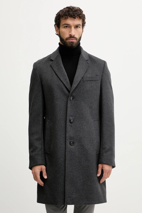 BOSS płaszcz wełniany bez kaptura szary 50549187