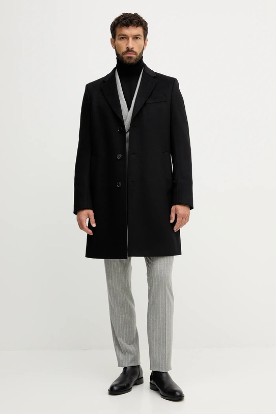 Μάλλινο παλτό BOSS 50549187 μαύρο AW25