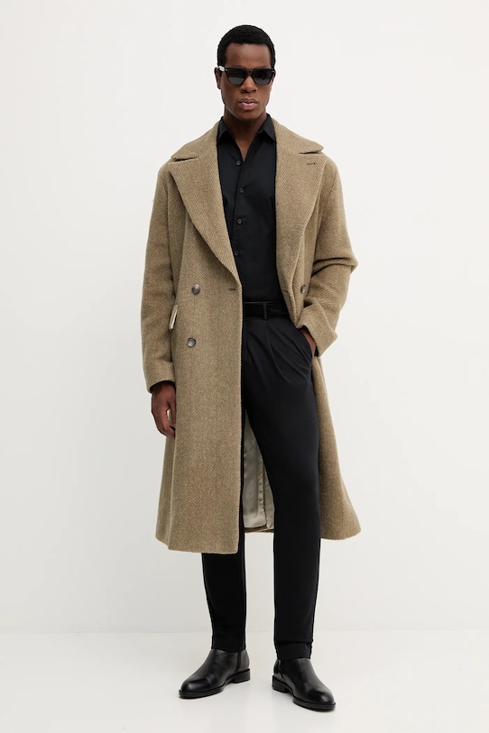 Vlnený kabát BOSS 50550743 zelená AW25