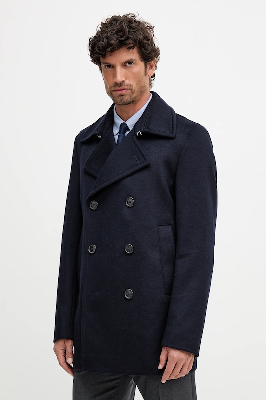 Kabát s prímesou kašmíru BOSS bez kapucne tmavomodrá 50551081