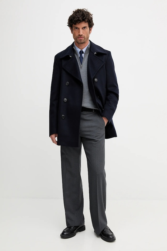 Kabát s prímesou kašmíru BOSS 50551081 tmavomodrá AW25