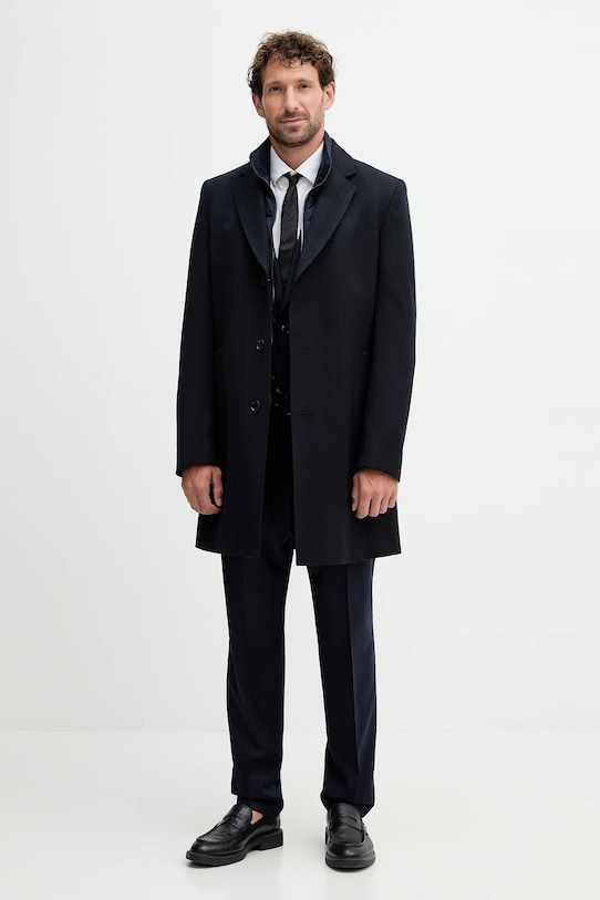 BOSS płaszcz z wełną 50551117 granatowy AW25