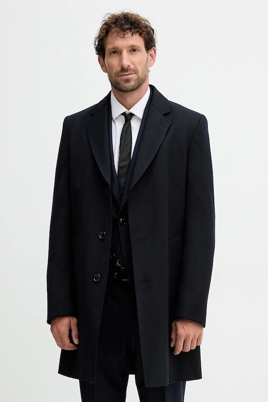 BOSS płaszcz z wełną granatowy 50551117