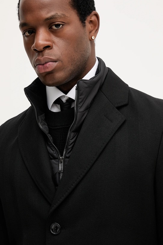 BOSS płaszcz z wełną czarny 50551117
